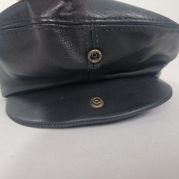 Minnetonka Black Leather Hat Size SMALL Cap Newsboy Cabbie Snapfront ~20" band - Picture 3 of 4